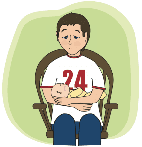 Cartoon of dad holding baby