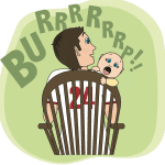 cartoon of dad burping baby